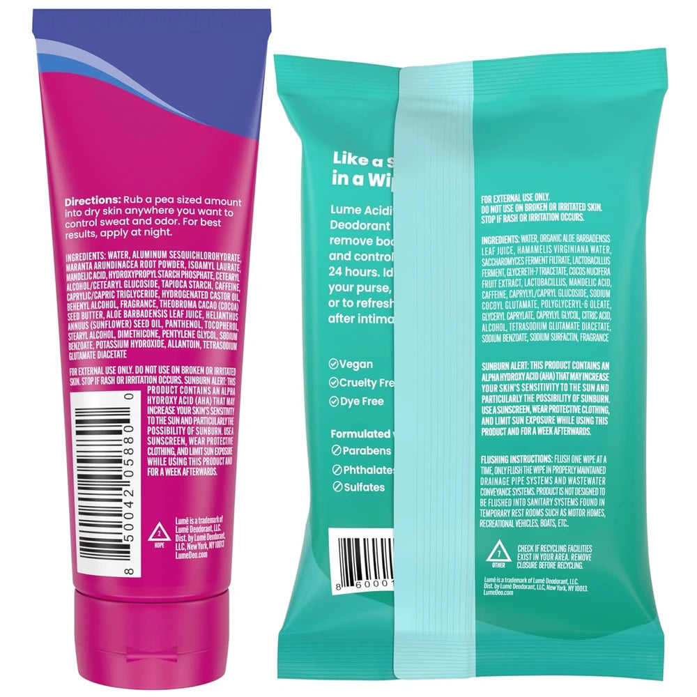 Lume Whole Body Deodorant Cream & Wipes